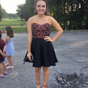 strapless black and red beaded homecoming dress!
